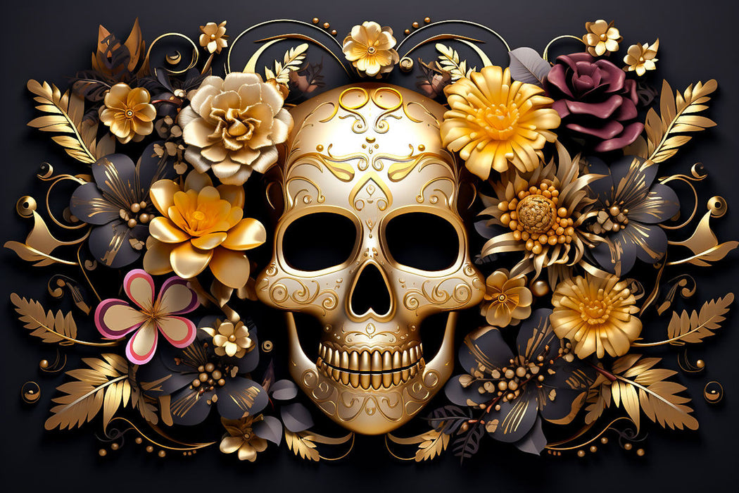 Premium Textil-Leinwand Gold Skull