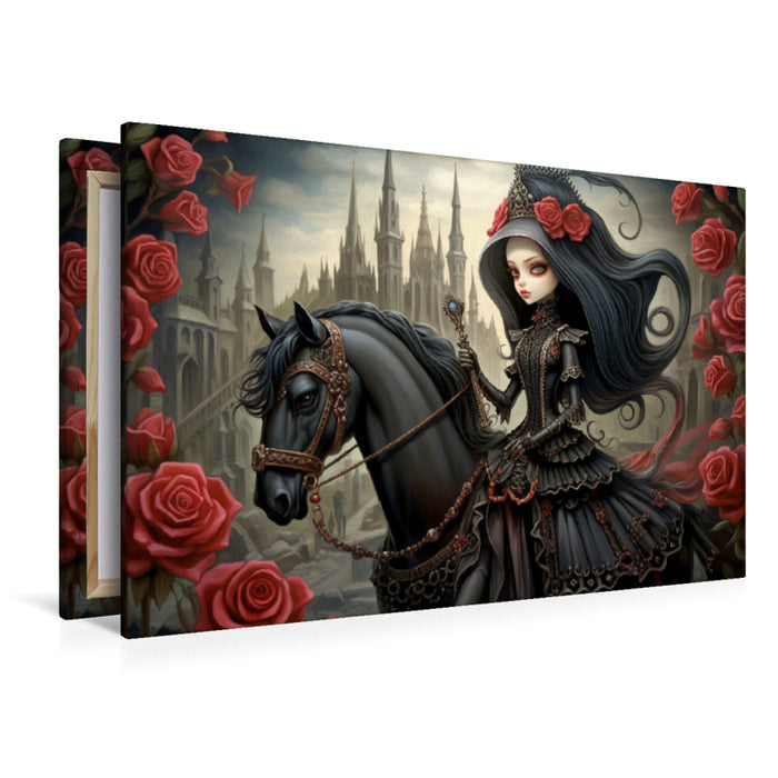 Premium Textil-Leinwand Gothic Queen mit Pferd
