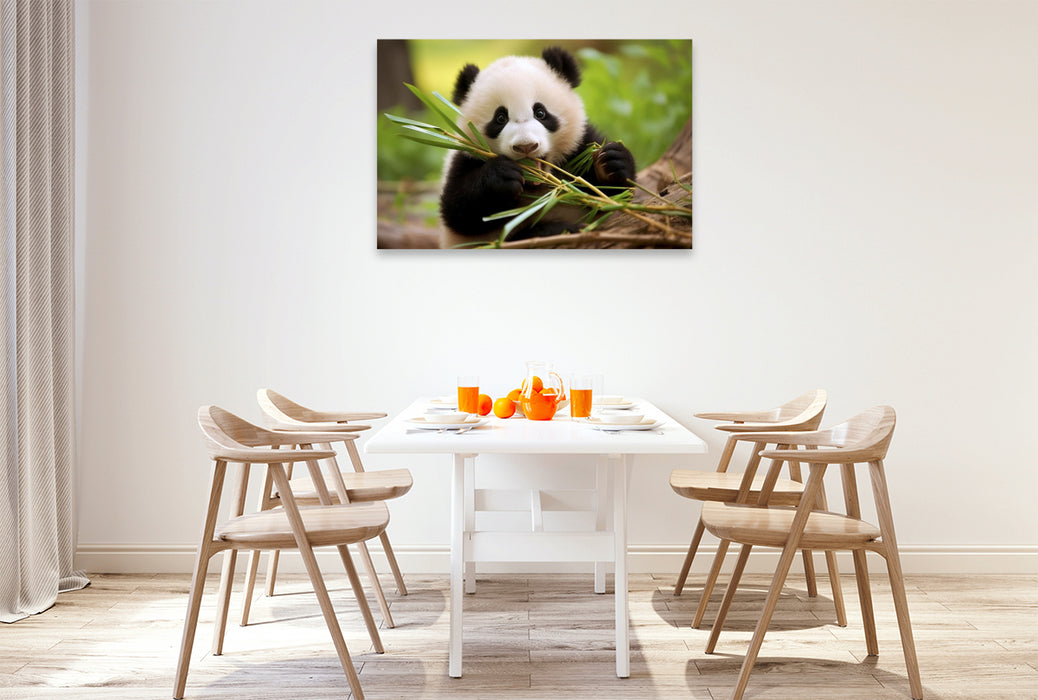 Premium Textil-Leinwand Panda Jungtier