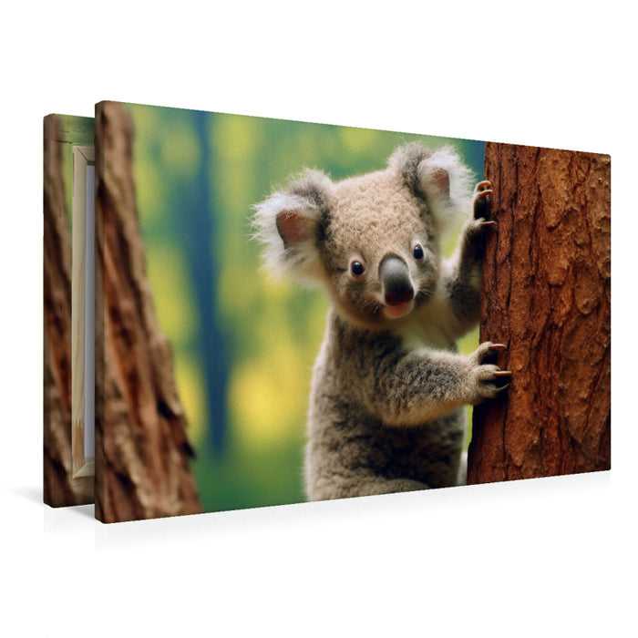 Premium Textil-Leinwand Koala an einem Baum