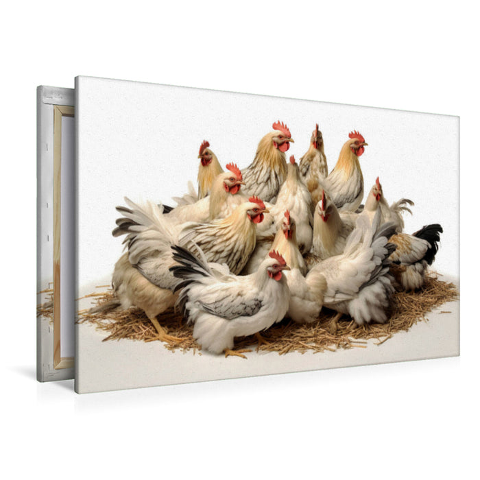 Premium Textil-Leinwand Hühner, weiße Hühnerpracht