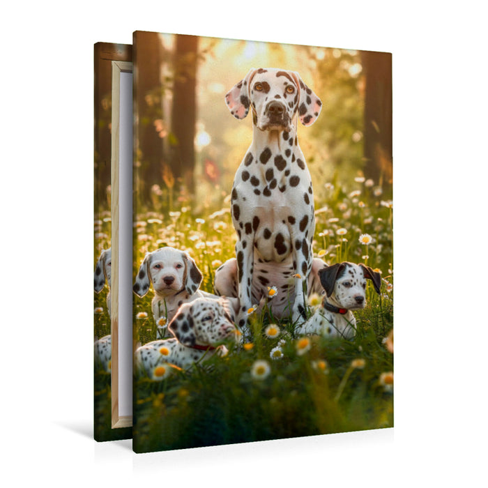 Toile textile premium Dalmatiens, la famille en petite promenade 