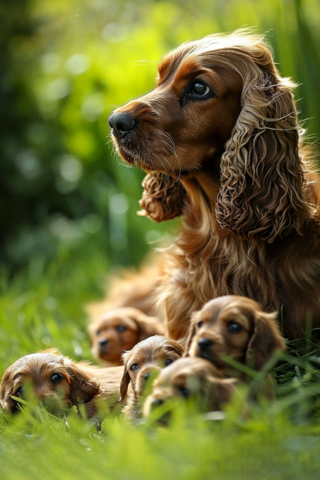 Premium Textil-Leinwand Cocker Spaniel, Familienglück