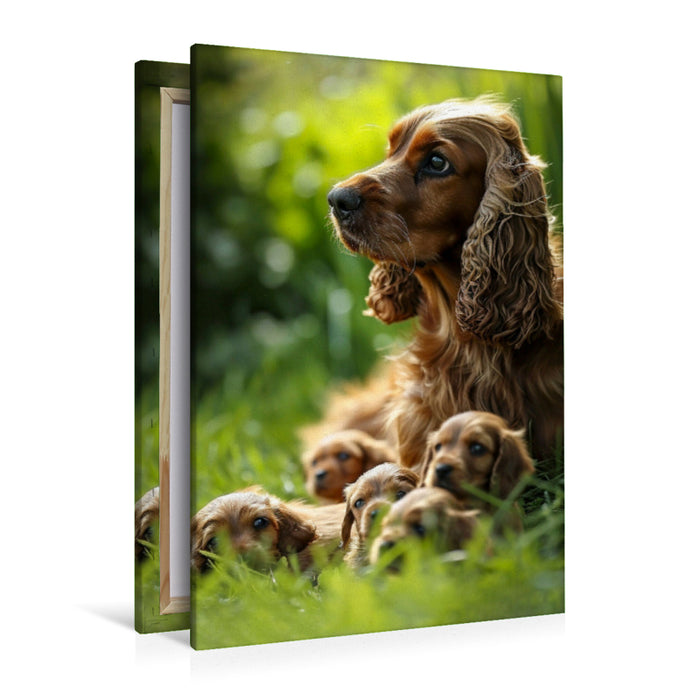 Premium Textil-Leinwand Cocker Spaniel, Familienglück