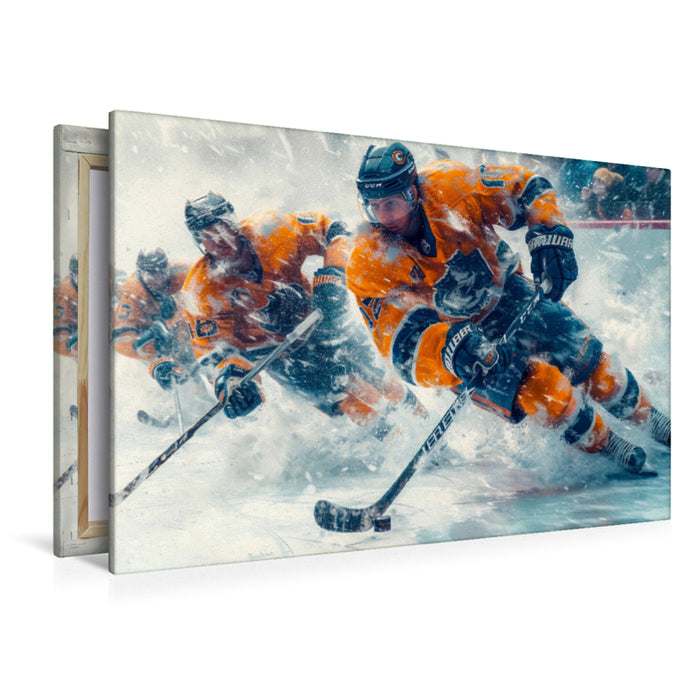 Premium Textil-Leinwand Eishockey, attacktieren
