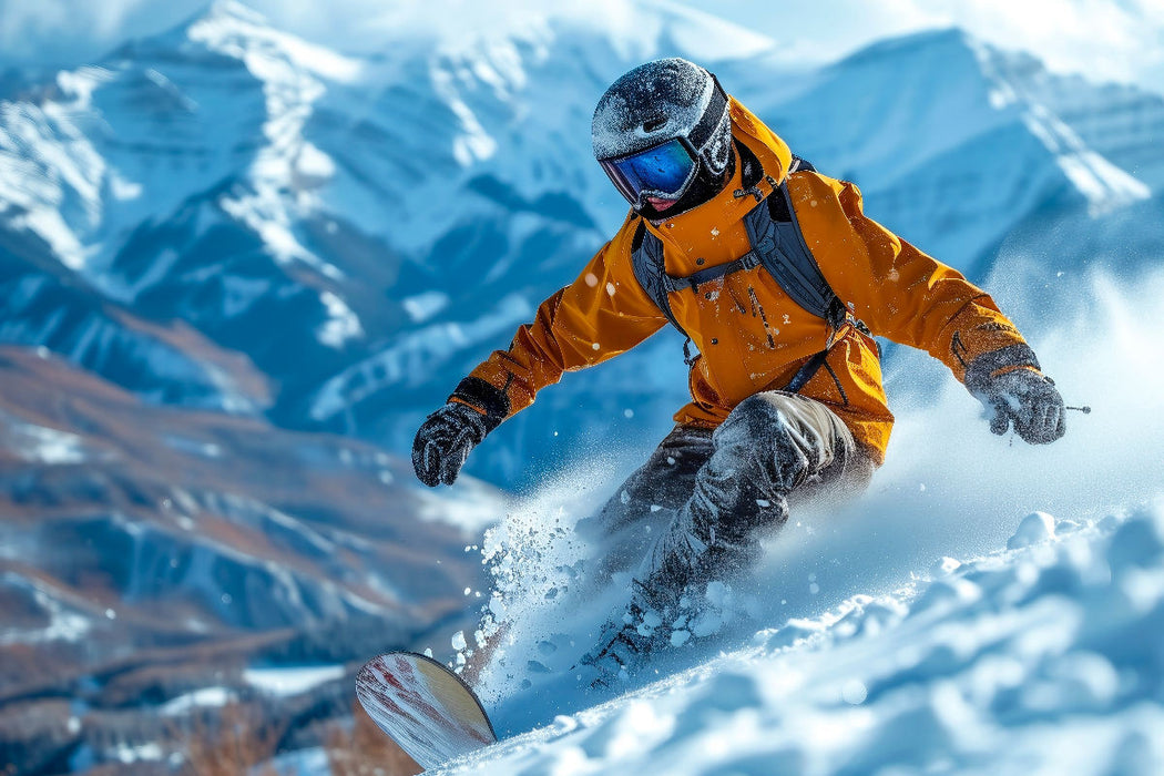 Premium Textil-Leinwand Snowboarden, traumhafte Abfahrt