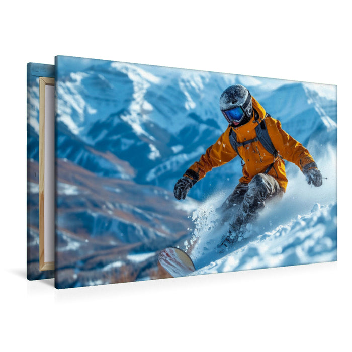Premium Textil-Leinwand Snowboarden, traumhafte Abfahrt