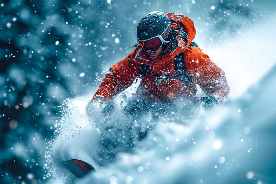 Premium Textil-Leinwand Snowboarden, voller Power abwärts