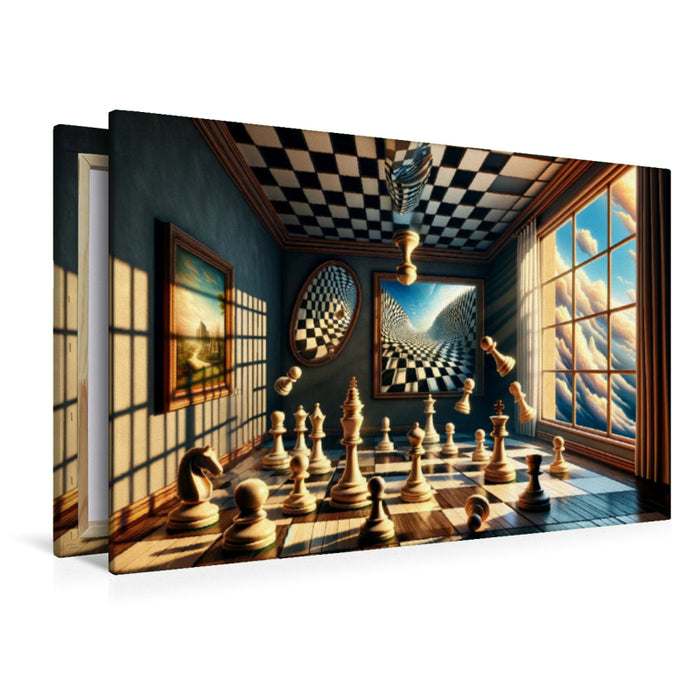 Premium Textil-Leinwand Schachgeflüster im Raum der Illusionen: Das Spiel, das Realität verbiegt