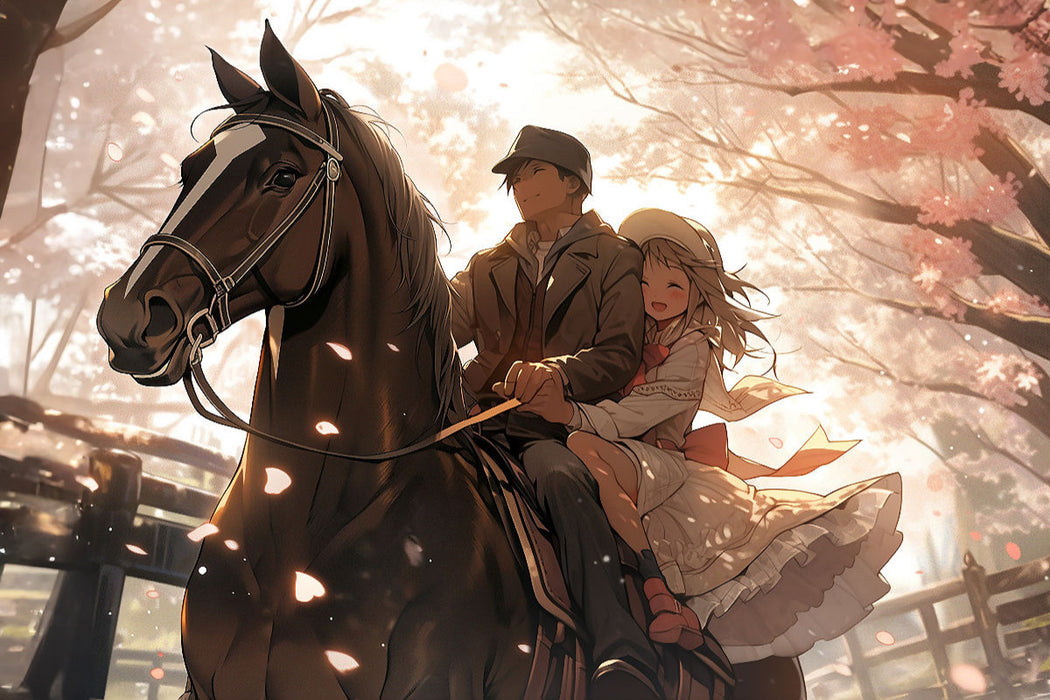 Toile textile haut de gamme Les chevaux sont notre passion - des couples au style manga 