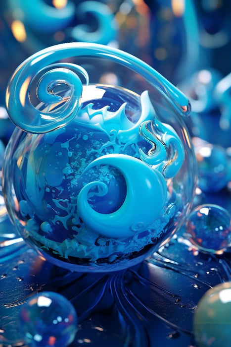 Premium Textil-Leinwand Organische Form aus Glas wie ein blauer Ball