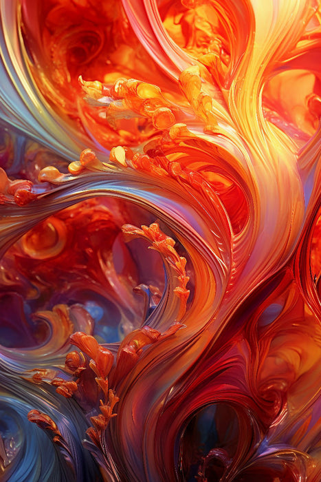 Premium Textil-Leinwand Organische Formen aus Glas in roten Wellen
