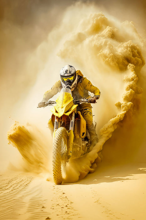 Premium Textil-Leinwand Motorradrennen in der Wüste