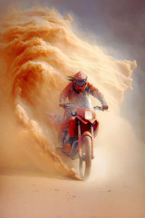 Premium Textil-Leinwand Motorradrennen in der Wüste