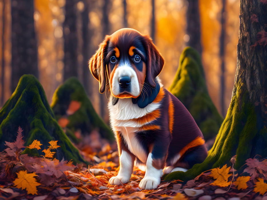 Kleiner Hund im Herbstwald - CALVENDO Foto-Puzzle'