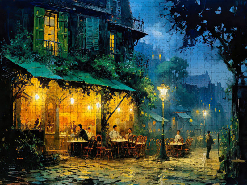 Vincent van Goghs "Caféterrasse am Abend" gemalt im Stil von Carl Spitzweg - CALVENDO Foto-Puzzle'