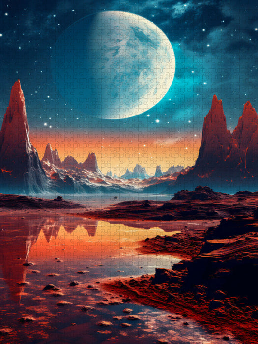 Mond steht über einem steinigen Planeten - CALVENDO Foto-Puzzle'