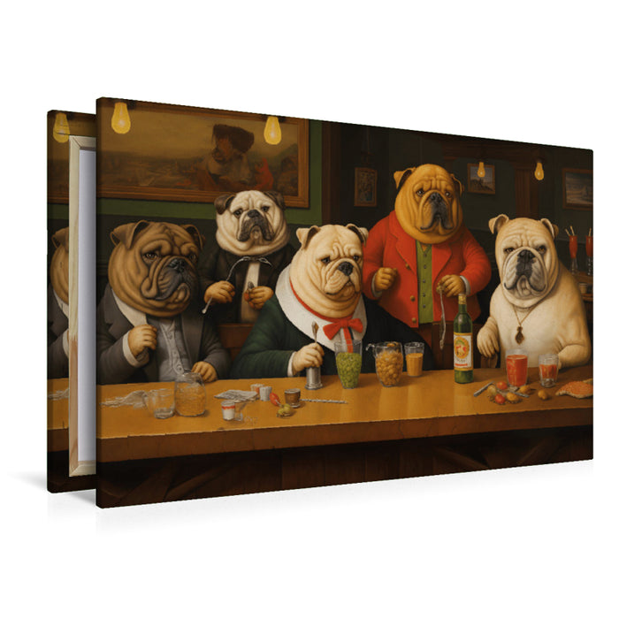 Premium Textil-Leinwand Fünf Hunde stehen an der Theke in einer Bar