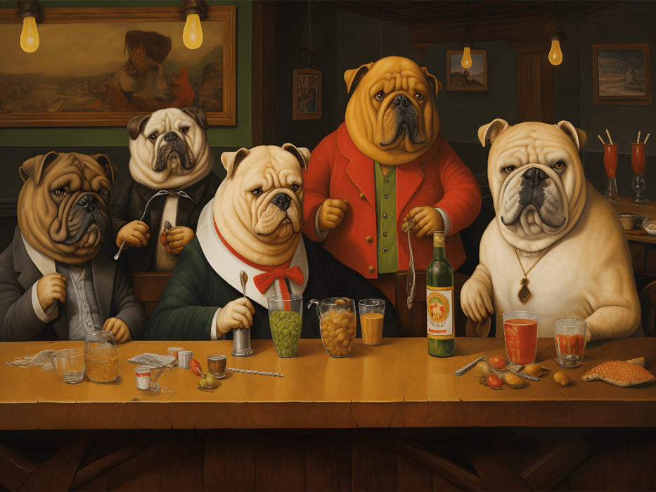 Fünf Hunde stehen an der Theke in einer Bar - CALVENDO Foto-Puzzle'