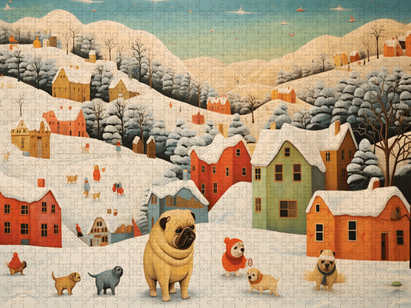 Hunde spielen in einer Winterlandschaft lustig im Schnee - CALVENDO Foto-Puzzle'