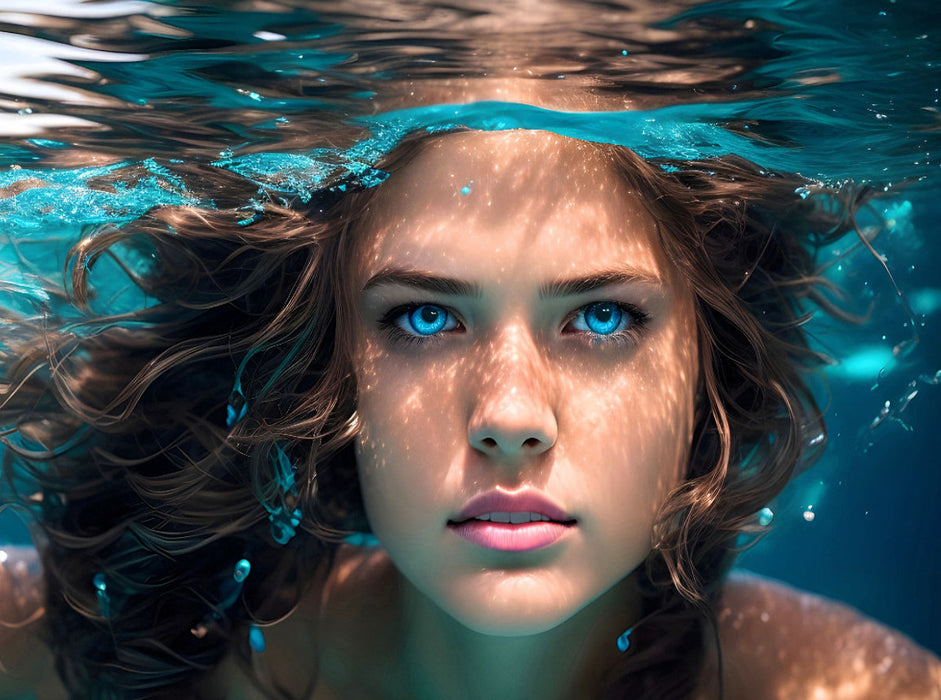Nixe mit stahlblauen Augen unter Wasser - CALVENDO Foto-Puzzle'