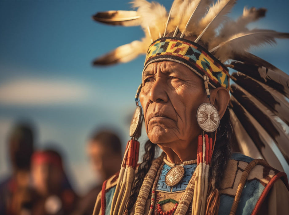 Ehrenvolle Pracht: Stolzer Indianer-Häuptling im Federschmuck - CALVENDO Foto-Puzzle'
