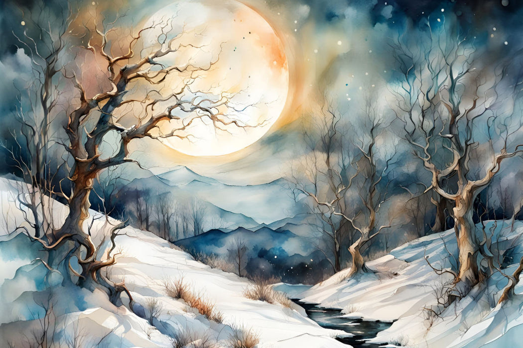 Premium Textil-Leinwand Winter im Mondlicht