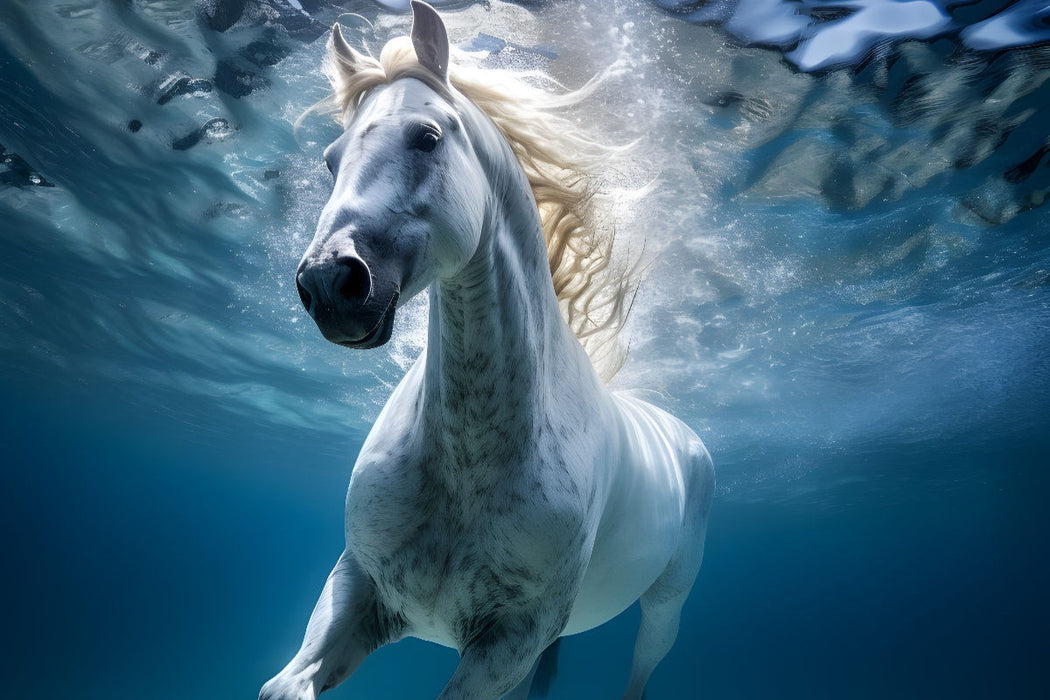 Premium Textil-Leinwand Ein edles Pferd geht schwimmen