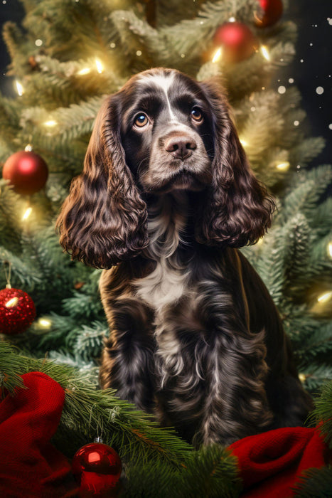 Premium Textil-Leinwand Cocker Spaniel, schöne Adventszeit