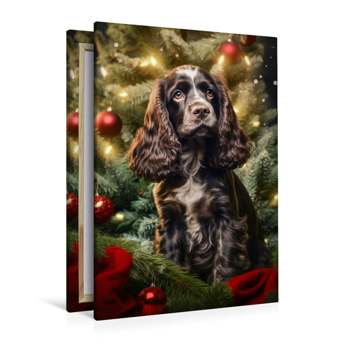 Premium Textil-Leinwand Cocker Spaniel, schöne Adventszeit