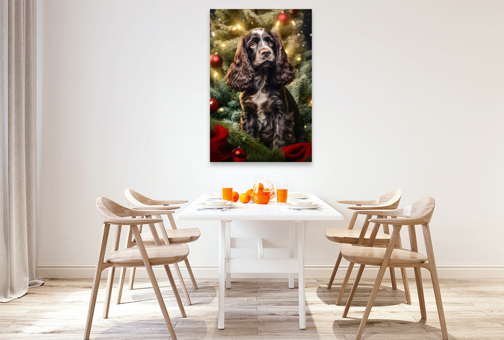 Premium Textil-Leinwand Cocker Spaniel, schöne Adventszeit