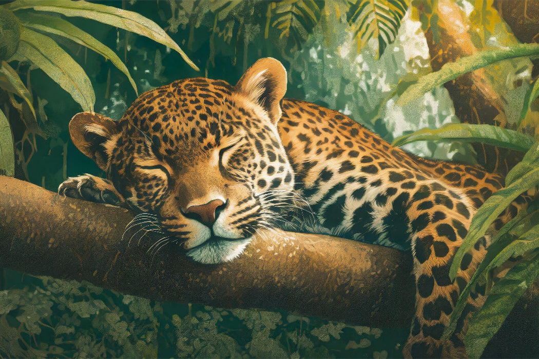 Toile textile premium Le jaguar digère son déjeuner 