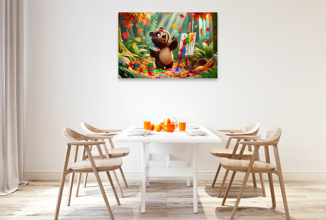 Toile textile premium Peinture automnale dans la jungle : L'ours brun artistique 