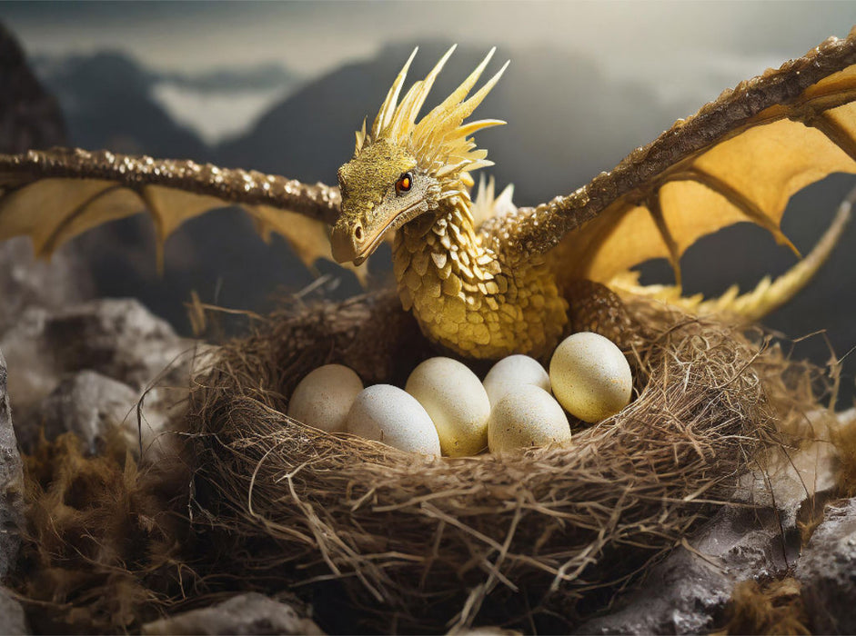 Ein gelber Drache bewacht sein Nest - CALVENDO Foto-Puzzle'