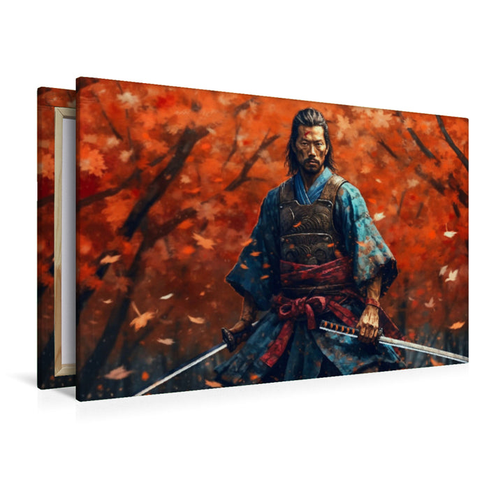 Premium Textil-Leinwand Bereit zum Kampf - Samurai im Herbstwald
