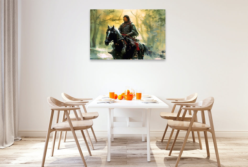 Premium textile canvas Samurai on horseback 