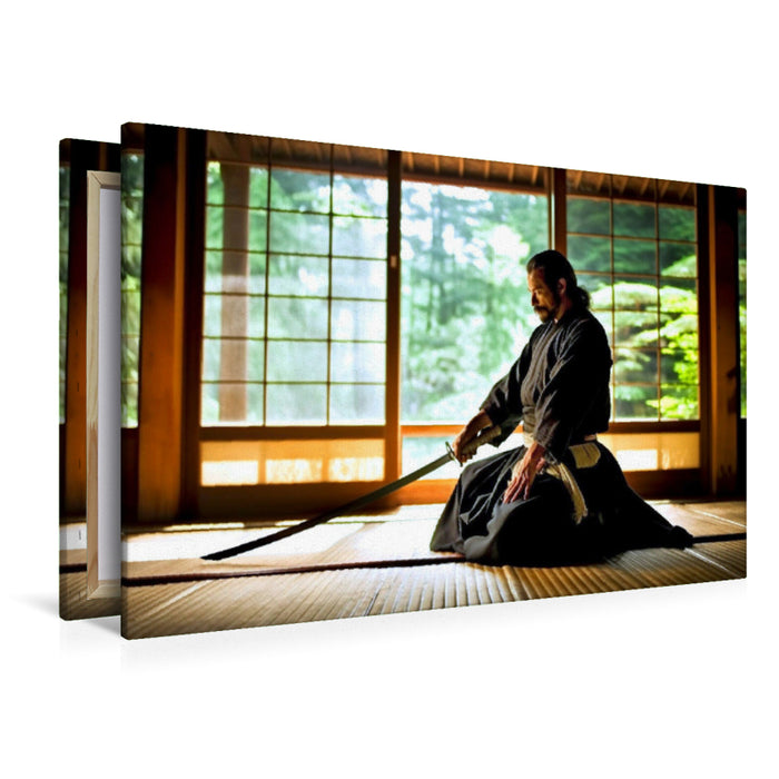 Premium Textil-Leinwand Gesammelte Vorbereitung - Samurai mit Katana Schwert