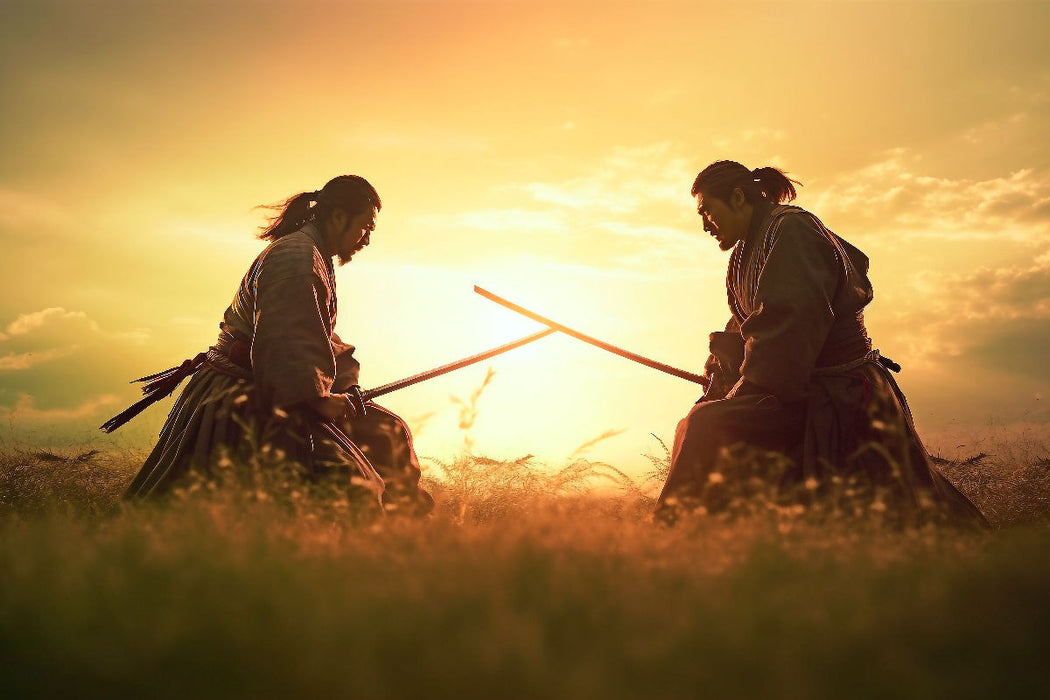Premium Textil-Leinwand Zwei Samurai erweisen sich Respekt vor dem Training