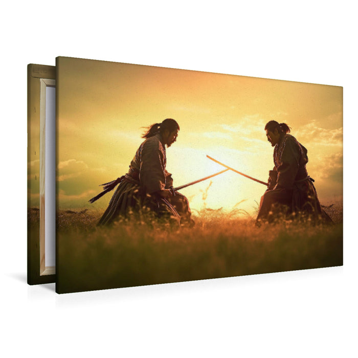 Premium textile canvas Two samurai show respect before training 