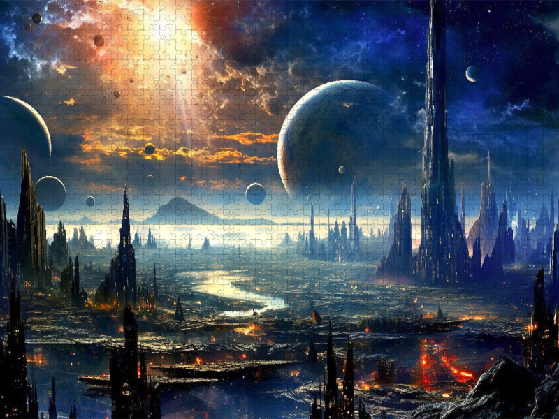 Belebte Stadt auf einem fremden Planeten - Science Fiction - CALVENDO Foto-Puzzle'