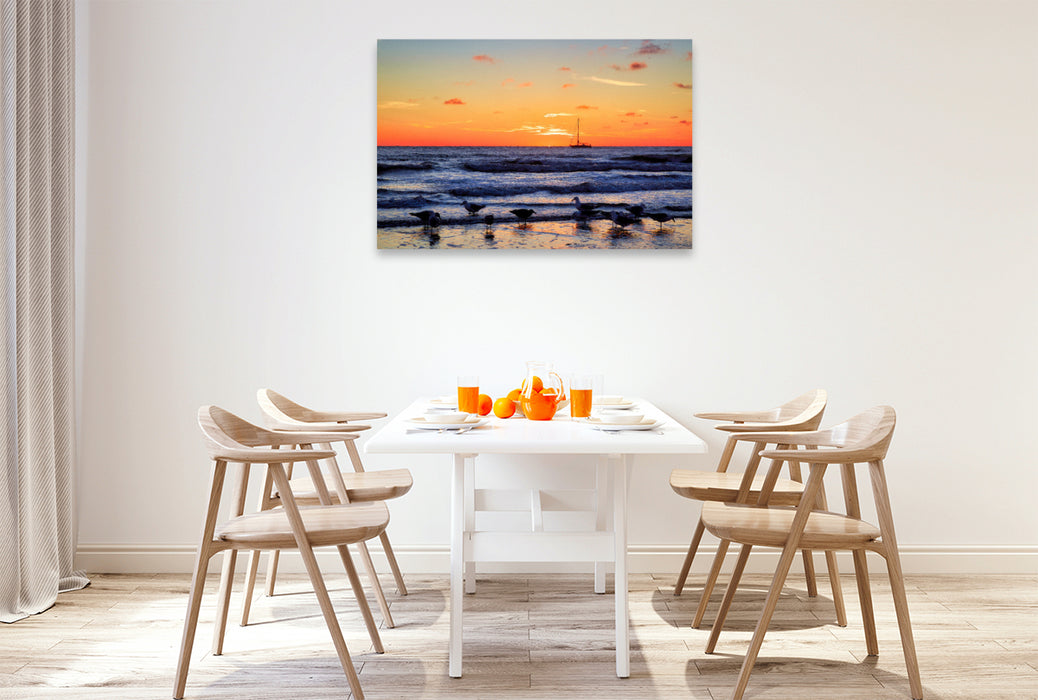 Premium textile canvas Sunset on Norderney's northern beach 