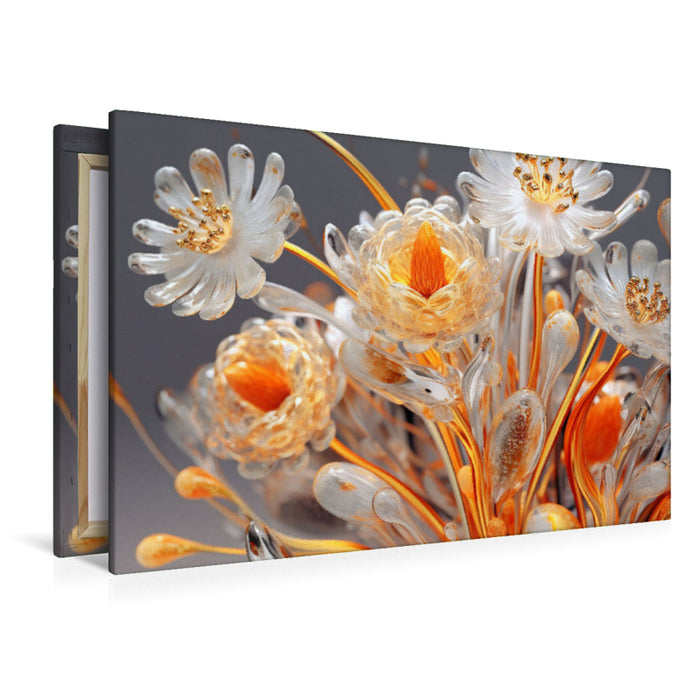 Premium Textil-Leinwand Elegantes Blütengesteck wie aus Glas in orange und gold