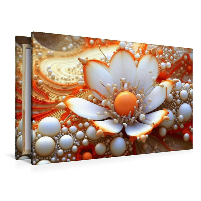 Premium Textil-Leinwand Perlen und Blüten in orange und weiß