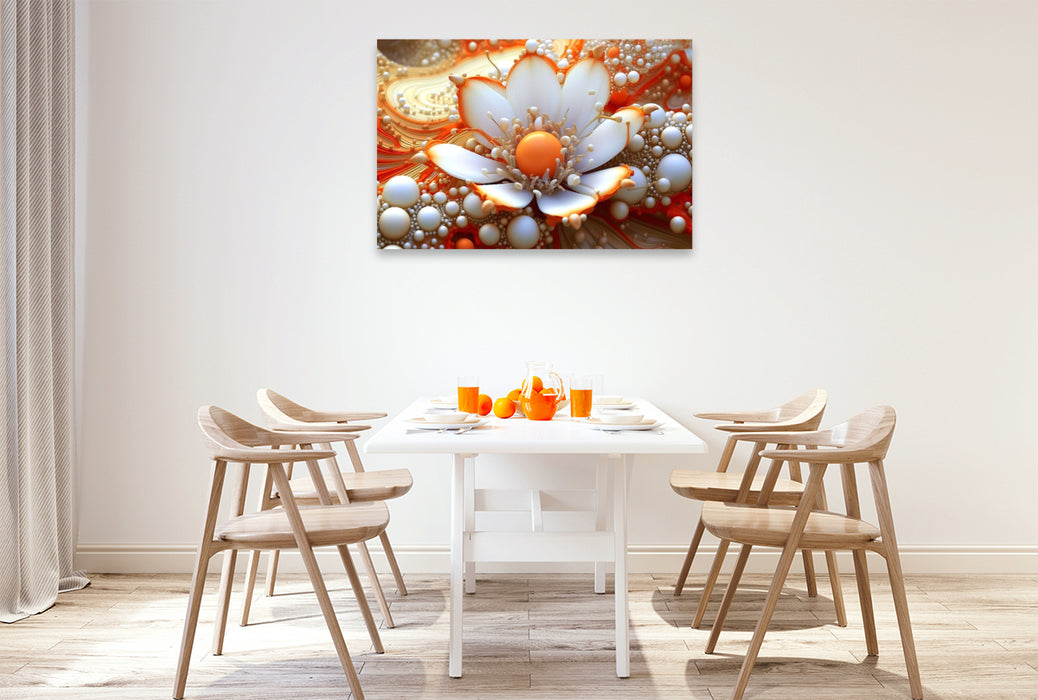 Premium textile canvas beads and flowers in orange and white 