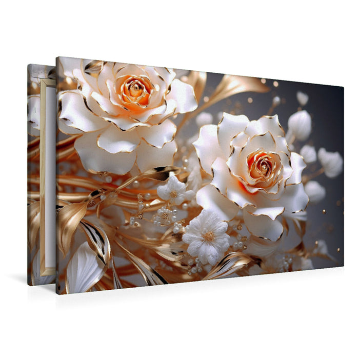 Premium textile canvas Elegant roses in white and gold 