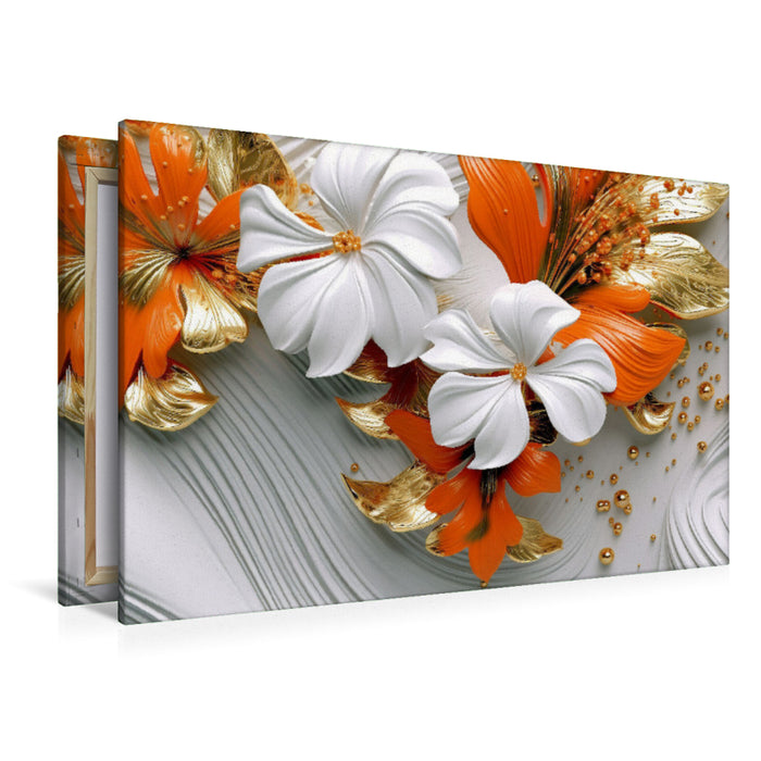 Premium textile canvas Elegant waves - elegant flowers in orange, gold and white 