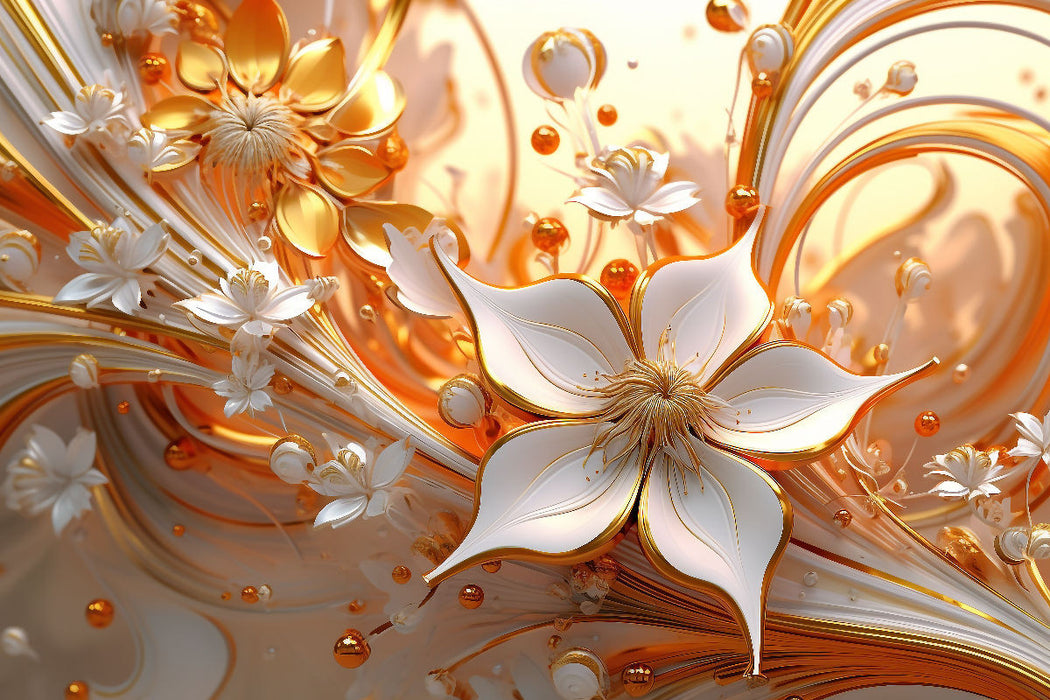 Premium Textil-Leinwand Edle Blüten in orange und gold