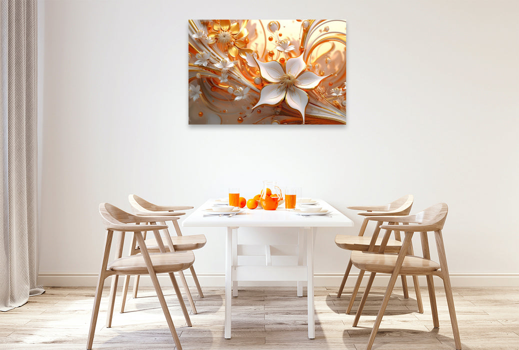 Premium textile canvas Noble flowers in orange and gold 