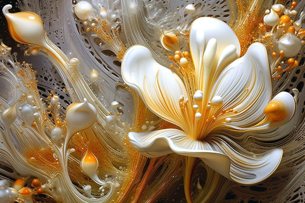 Premium Textil-Leinwand Zartes Geflecht - edle Blüten in orange und gold
