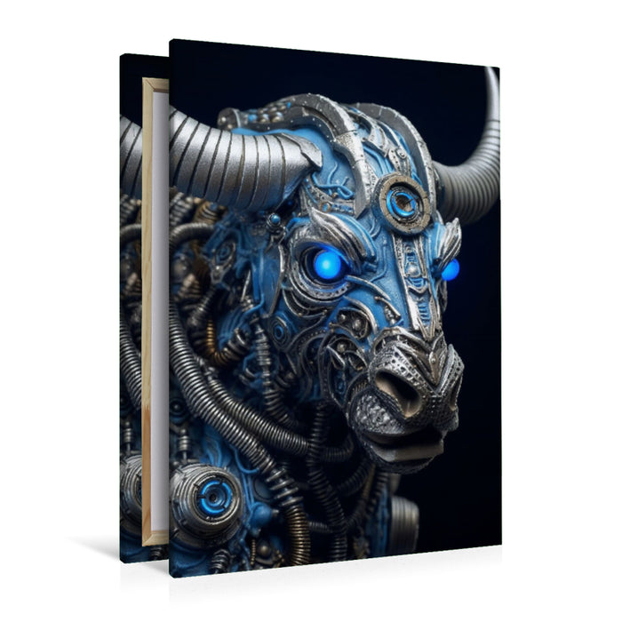 Premium Textil-Leinwand Büffel - ein Cyborg Tier in Verbindung mit Elementen des Steampunk